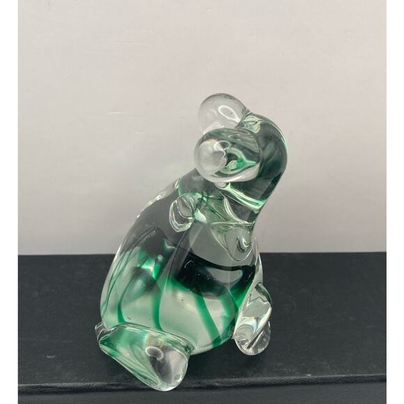 Vintage Clear Glass Art Frog with Green Swirls Paperweight 3" Tall - Picture 1 of 7